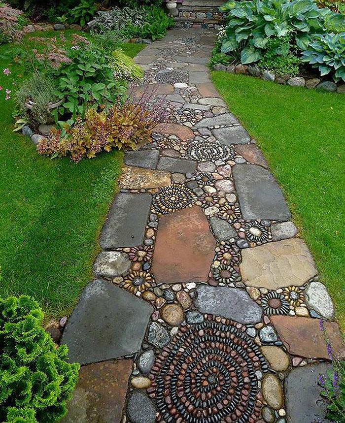 Garden Pathway Pebble Mosaic Ideas 