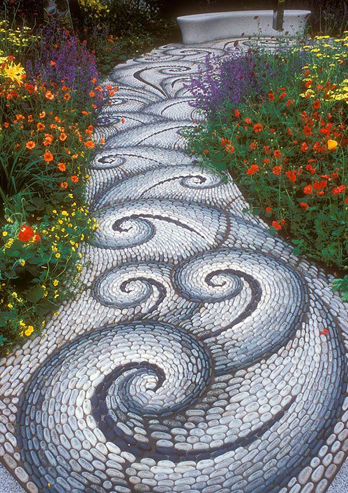 Garden Pathway Pebble Mosaic Ideas 