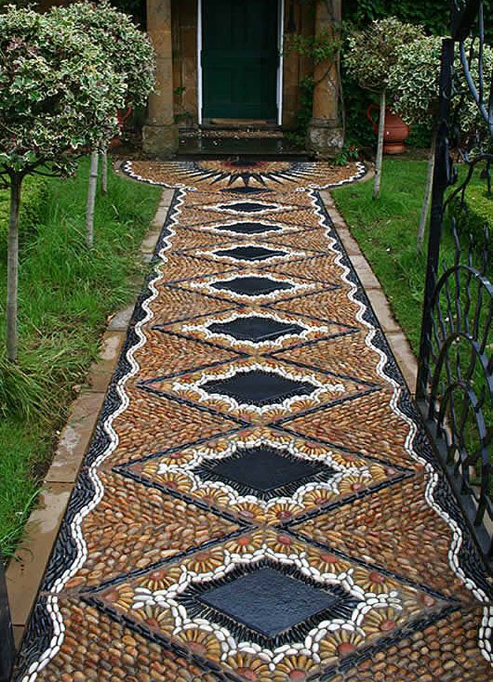 Garden Pathway Pebble Mosaic Ideas 