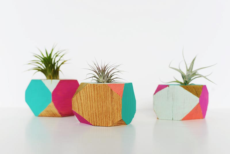 DIY Colorful Wooden Geometric Planters