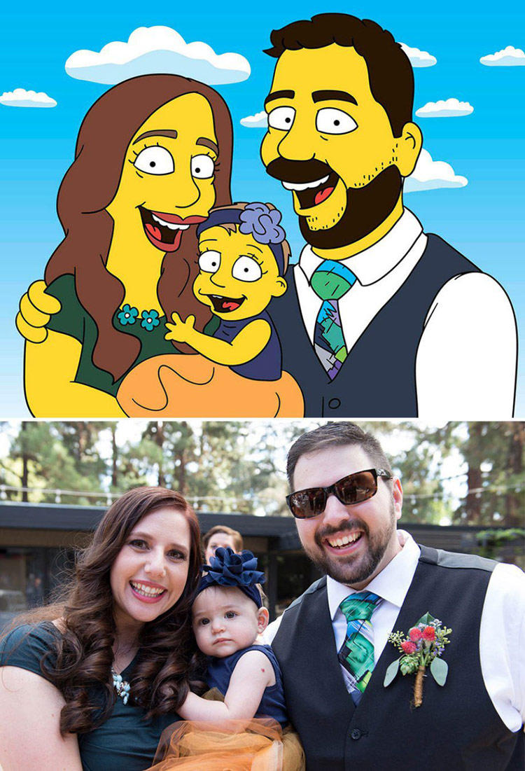 Artist transforms real-life photos into Simpsons caricatures