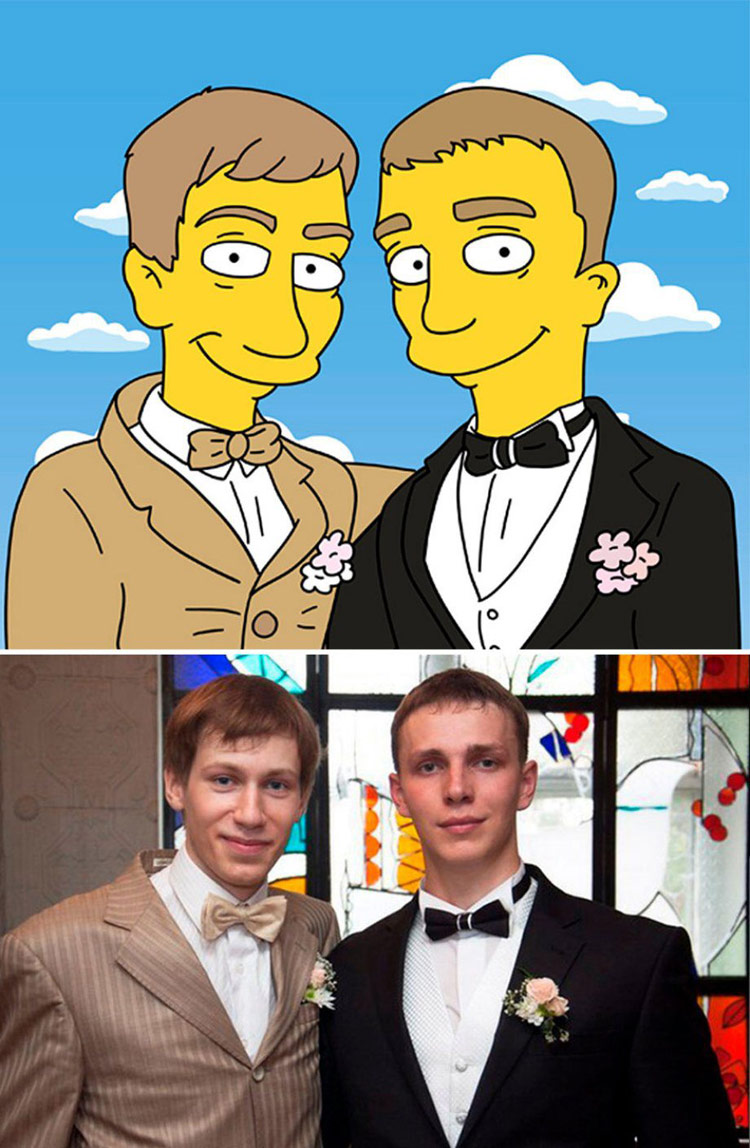 Artist transforms real-life photos into Simpsons caricatures