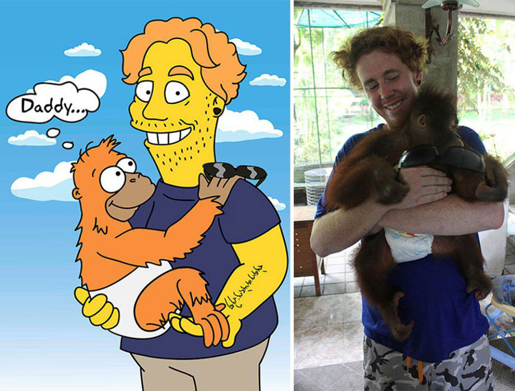 Artist transforms real-life photos into Simpsons caricatures