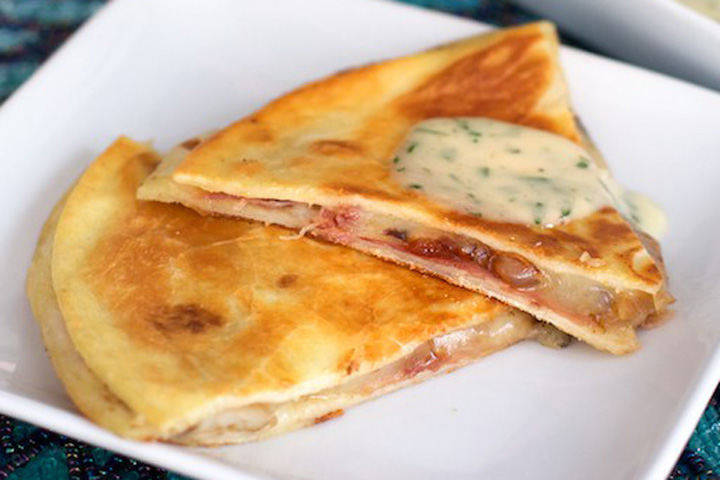 Prosciutto, Onion, and Mushroom Quesadillas