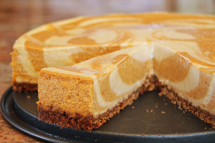 Pumpkin Pie Cheesecake Bars with White Chocolate Vanilla Swirl