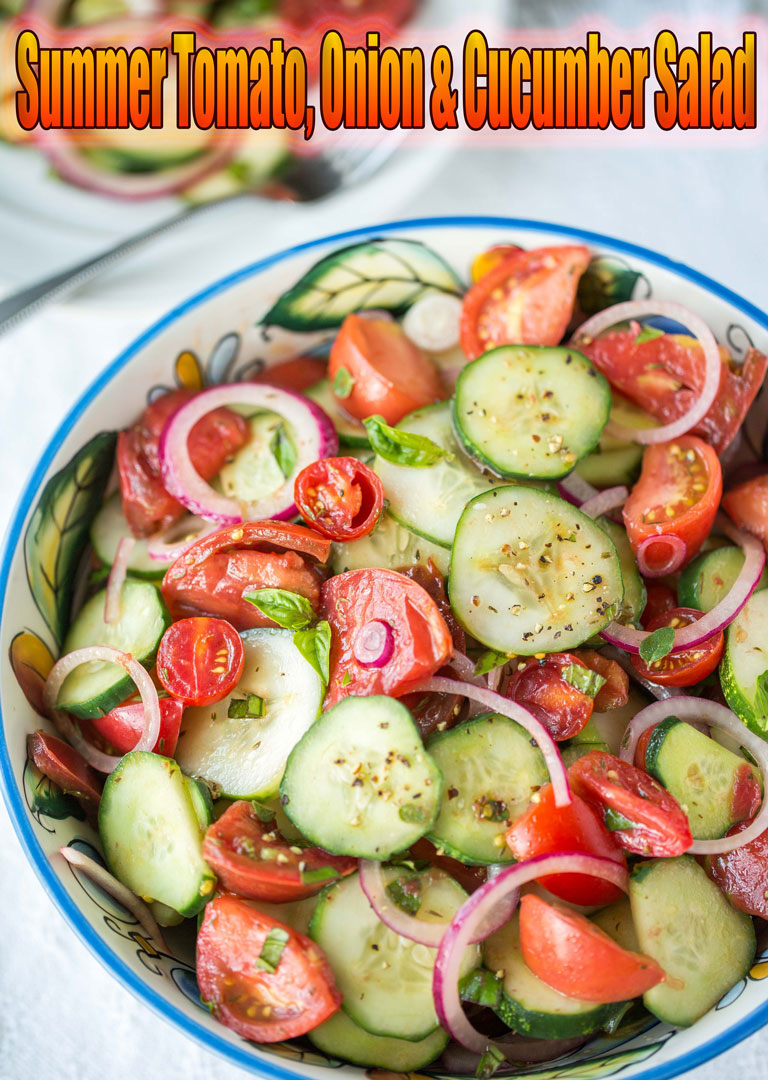 Fresh vegetables of tomato, thinly sliced onion and sliced cucumber dressed simply with vinegar and oil makes the most simple salad possible—think of it as the Southern counterpart to the classic Italian tomato-and-mozzarella salad. It is best enjoyed at the height of summer, when tomatoes and cucumbers are fresh from the garden... #recipe #salad