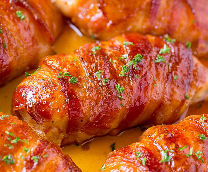 Keto Bacon Wrapped Chicken Thighs